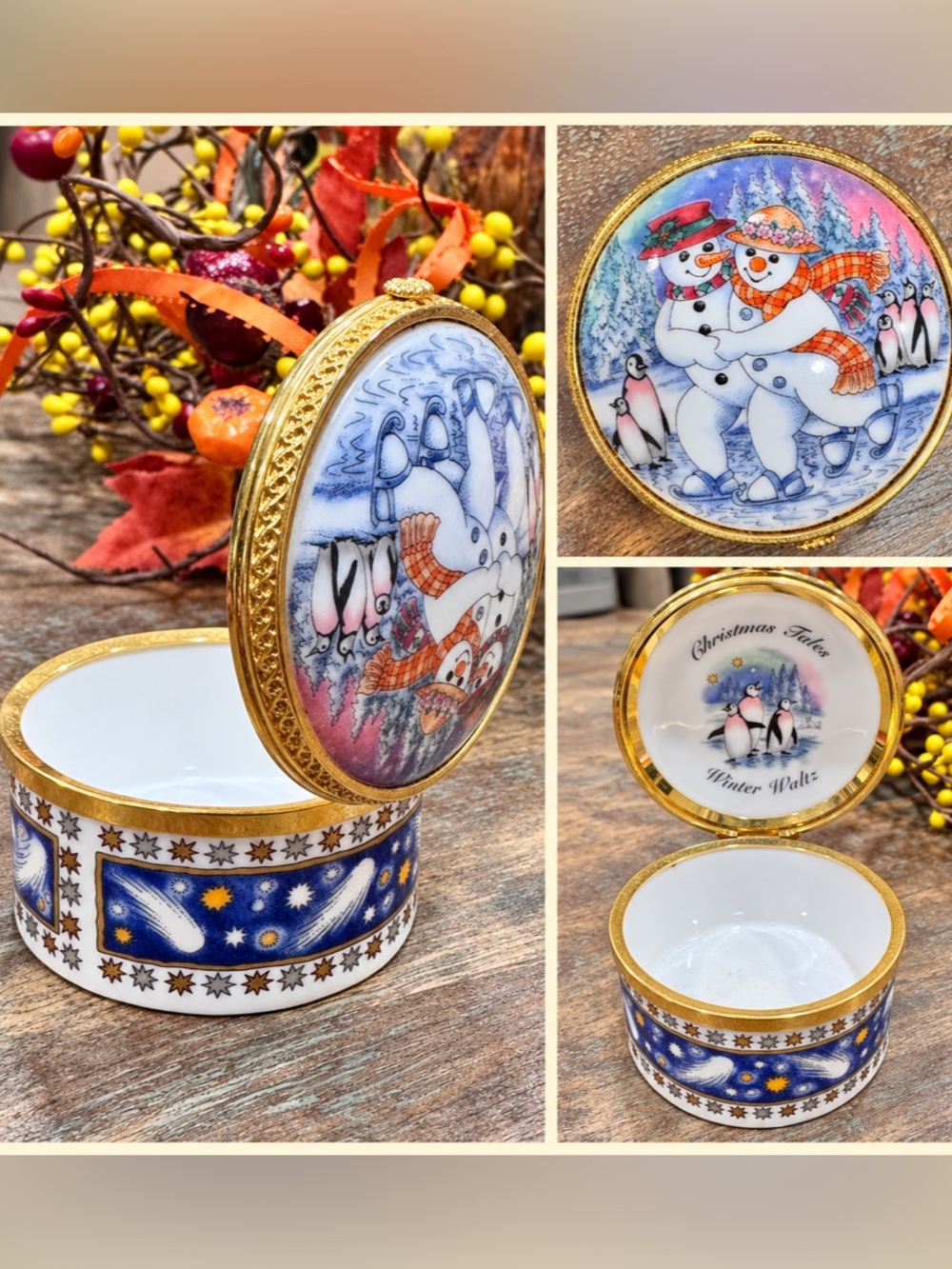 Royal Worcester Winter Waltz Christmas Tales Trinket Box Blue & White